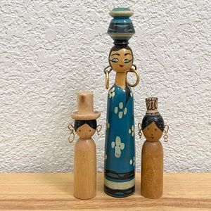 Vintage Wooden Dolls Kokeshi Egyptian Wood Collectible Dolls